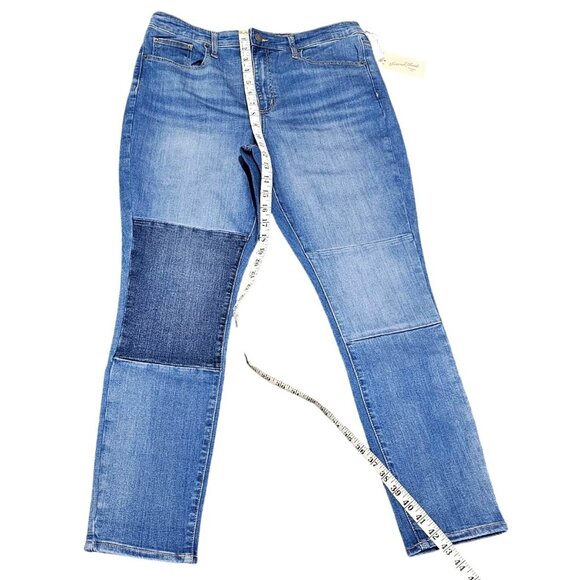 Universal Thread High-Rise Skinny Jeans Womens Size 14 Patchwork Detail Blue Den - Picture 12 of 13